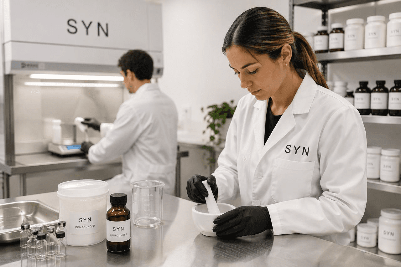 SYN pharmacist compounding medication in lab